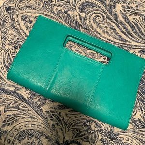 Teal leather clutch